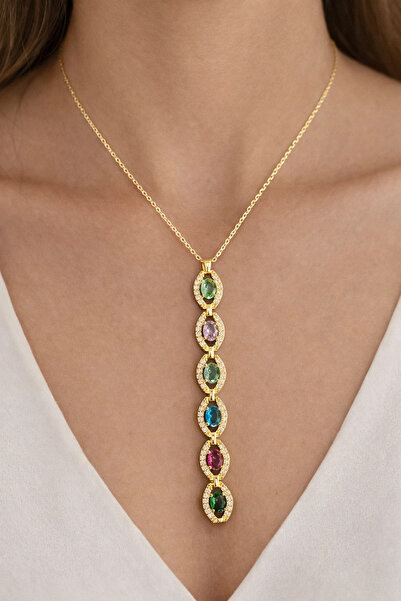 by evrenmusti ALTIN KAPLAMA RENKLİ TAŞLI UZUN KOLYE