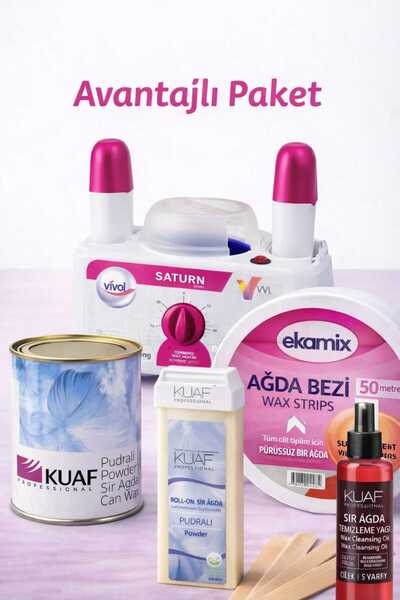 Kuaf Konserve Sir Ağda Pudralı 800 Ml+Saturn 2+1 Makina+Pudralı Rollon+Kuaf A...