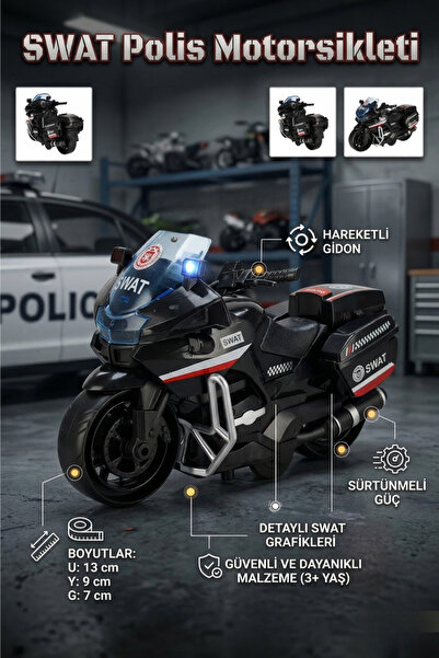 craftivio SWAT Polis Motorsikleti Sürtünmeli Hareketli Gidonlu Oyuncak Motor
