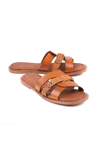 stato Clar Genuine Leather Knitted Detail Women Slipper