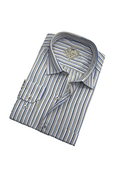GÖMLEK GALERİSİ Classic Wide Cut Striped Long Sleeve Cotton Men's Shirt