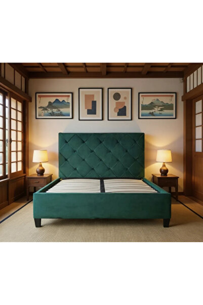 MarketMob Pat Hypnotic 180x200 cm, catifea cu catifea, verde, cu somieră inclusă