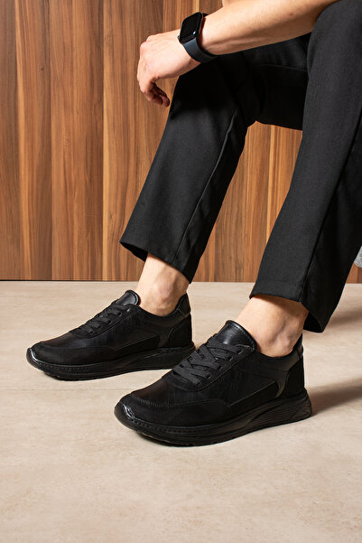 Victoris Montex Men's Black Lace-Up Comfort Sole Casual Sneakers Daily Shoes