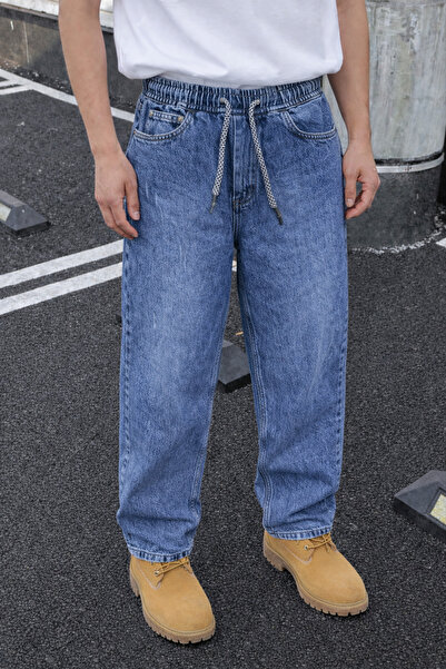 DAMGA JEANS Men's Cotton Pack High Waist Loose Fit Navy Blue Jeans