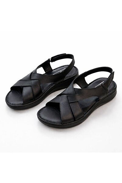 PATRON SHOES Hakiki Deri Ortopedik Sandalet Siyah – Gün Boyu Konfor ve Şıklık
