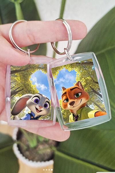 SARANG 2'li Şeffaf Çerçeve Anahtarlık - Judy & Nick Zootopia Çift Anahtarlık