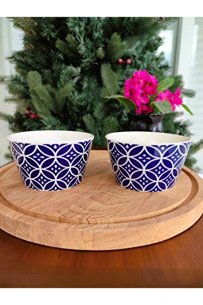 Madame Coco طقم أوعية راين من قطعتين - أزرق-أبيض - 10 سم