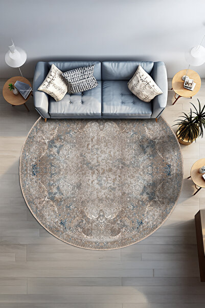 BigArts Home Bej Antrasit Eskitme Desenli Şönil Kaymaz Taban Salon Mutfak Hal...