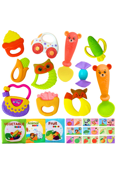 RCO Set of rattle toys and sensory books with innovative shapes, different te...
