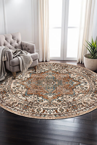 BigArts Home Vintage Desenli Şönil Salon Halısı Mutfak Yolluğu Yuvarlak Halı ...