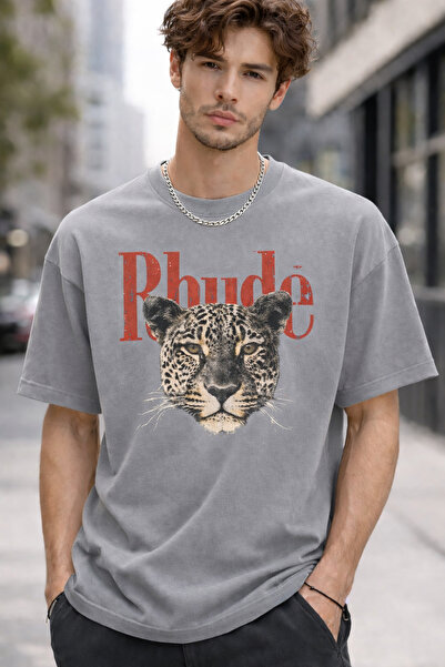 ArtYus تي شيرت Rhude مطبوع بنقشة الفهد للجنسين كبير الحجم - قطن قطع من تي شير...