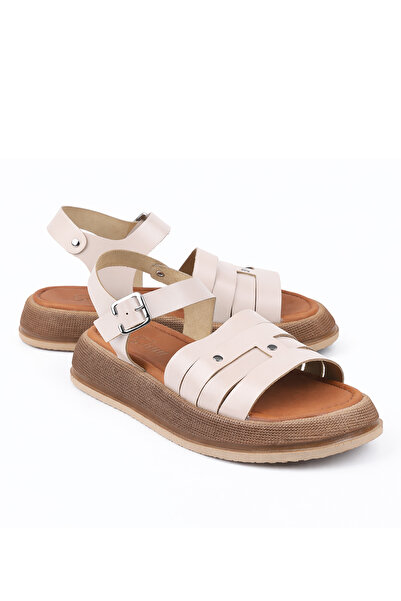 stato Γυναικεία σανδάλια Jaunde από γνήσιο δέρμα με πόρπη και σφήνα σόλα