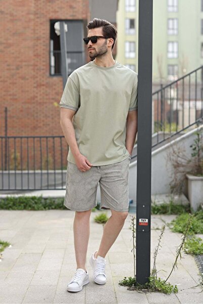 Madmext Mint Green 100% Cotton Piece Crew Neck Shorts T-Shirt Set E7359