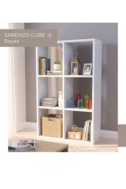 Sarenzo Cube Beyaz 6 Bölmeli Çok Amaçlı Kitaplık