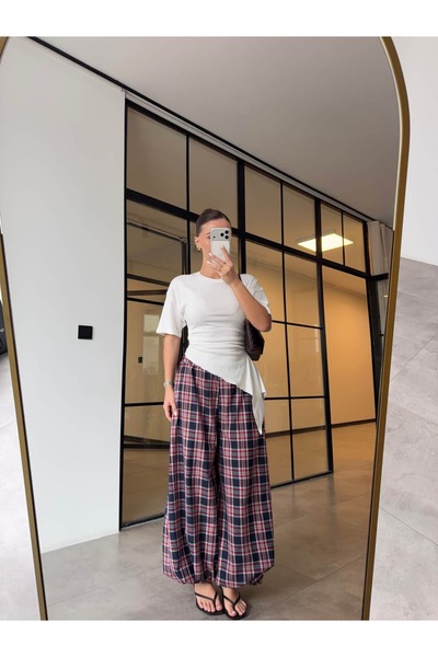 BB Bensu Buyruk Pantaloni shalwar din ecosez piese, roșii