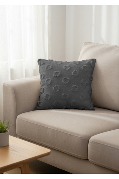 Sivalde Декоративна наволочка з шенілу з богемними помпонами, антрацит, двост...