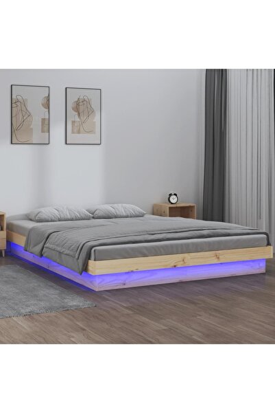 Concept Cadru de pat cu LED, 120x200 cm, lemn masiv