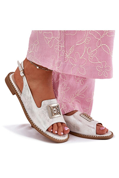 S.BARSKI Elegant Women's Sandals On Flat Heel With Decoration KV51-082 Silver 37