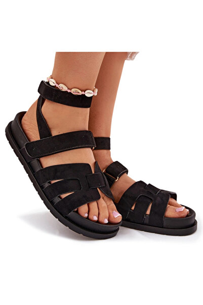 BOTO Sandale damă din piele întoarsă cu velcro negre Valpera 39