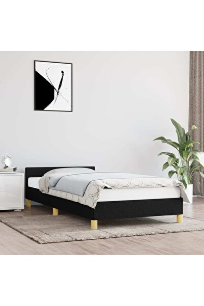 Concept Cadru de pat cu tăblie, negru, 100x200 cm, textil