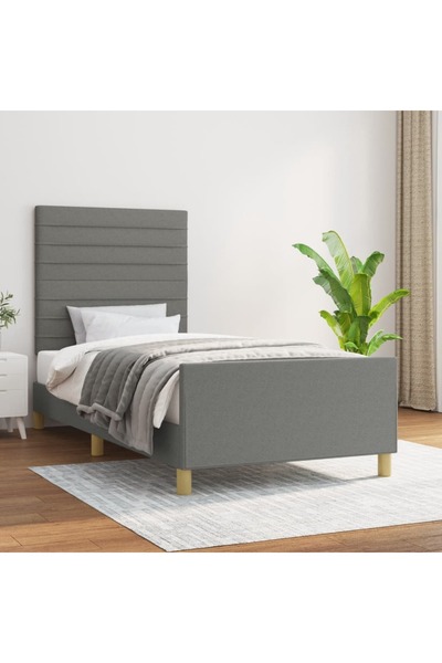 Concept Cadru de pat cu tăblie, gri închis, 90x190 cm, textil