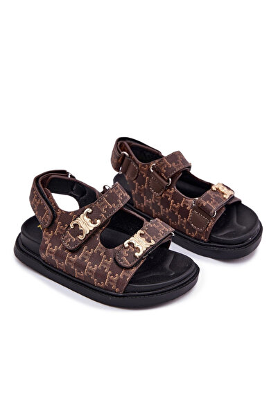 BOTO Sandale pentru copii cu velcro și detalii aurii, maro, Cavina 29