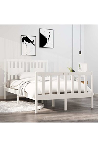 Concept Μικρό σκελετό Διπλό κρεβατιού 4FT, λευκό, 120x190 cm, μασίφ ξύλο