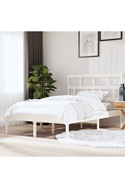 Concept Σκελετός κρεβατιού Μεγάλο μέγεθος 5FT, Λευκό, 150x200 εκ., Μασίφ ξύλο