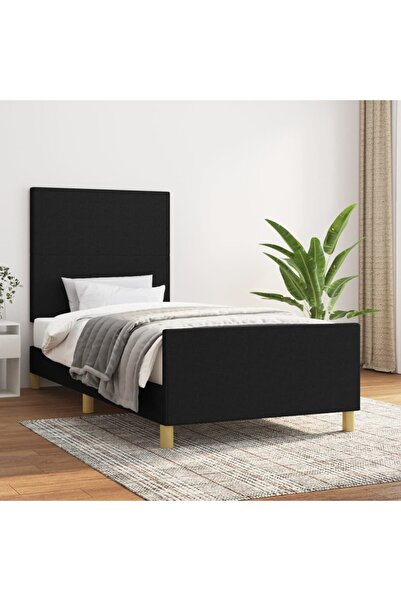 Concept Cadru de pat cu tăblie, negru, 90x190 cm, textil