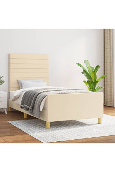 Concept Σκελετός κρεβατιού με κεφαλάρι, κρεμ, 100x200 εκ., ύφασμα