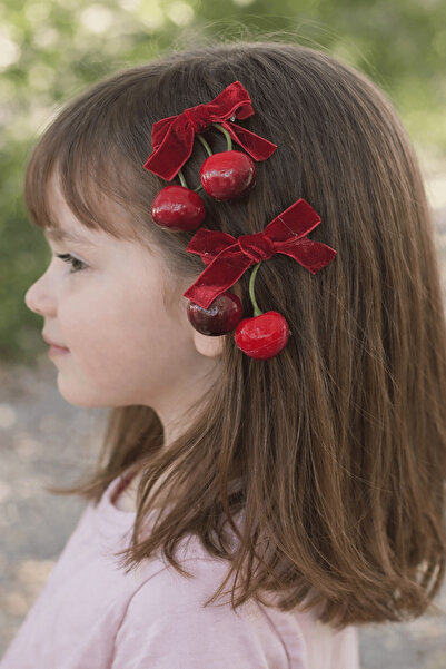 TAKIŞTIR Σετ 2 τεμαχίων βελούδινη πλαϊνή αγκράφα με λεπτομέρεια κερασιού σε κ...