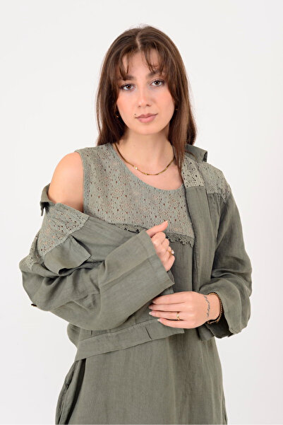 Park Moda 25001 DANTEL DETAYLI 2'Lİ KETEN TAKIM ELBİSE