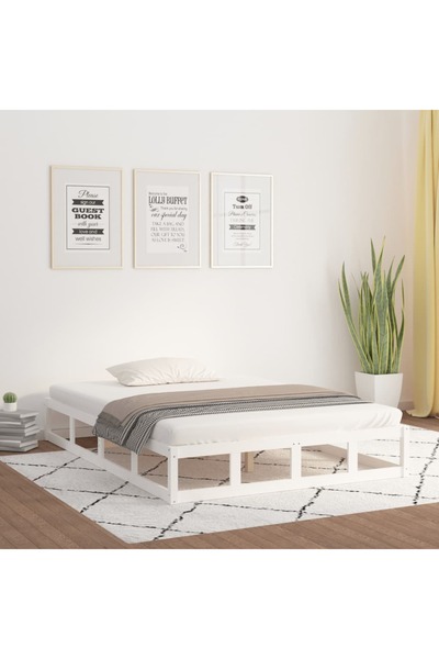 Concept Cadru de pat, alb, 200x200 cm, lemn masiv