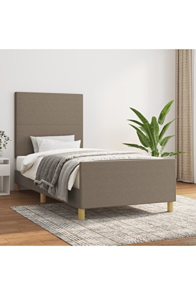 Concept Σκελετός κρεβατιού με κεφαλάρι, γκρι-μπεζ, 90x200 cm, ύφασμα