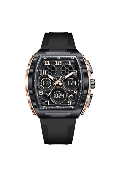 Lige Men's Watch FB0096 – Tonneau Luxury, Dual Display, Waterproof 3BAR, Sili...