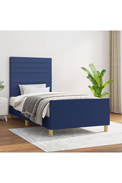 Concept Cadru de pat cu tăblie, albastru, 100x200 cm, textil