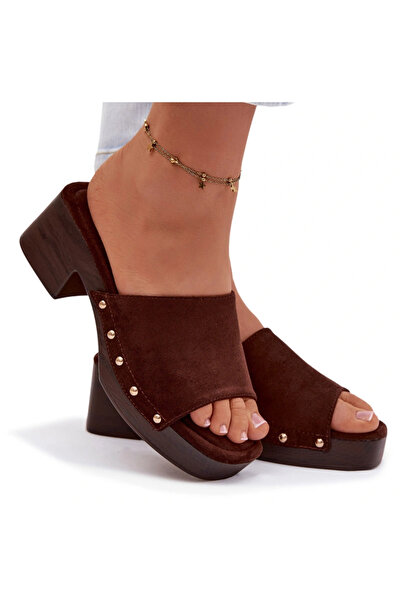 BOTO Papuci de damă cu platformă și catarame aurii, culoare ciocolată, Davess...