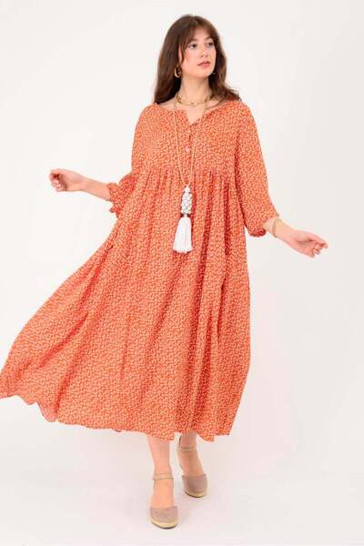 Park Moda An164 Three Buttons Bold Flower Pattern Dress