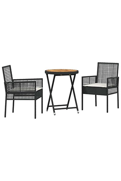 vidaxl Set Bistro de Grădină 3 pcs Negru poliratan