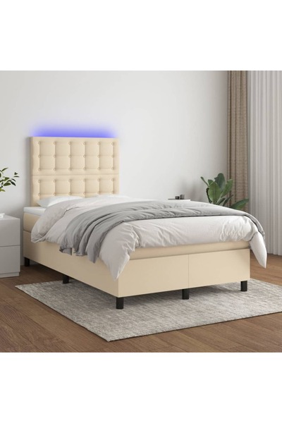 Concept Κρεβάτι με ελατήρια, στρώμα και LED, κρεμ, 120x200 cm, ύφασμα