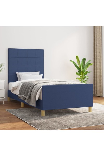 Concept Cadru de pat cu tăblie, albastru, 90x200 cm, textil