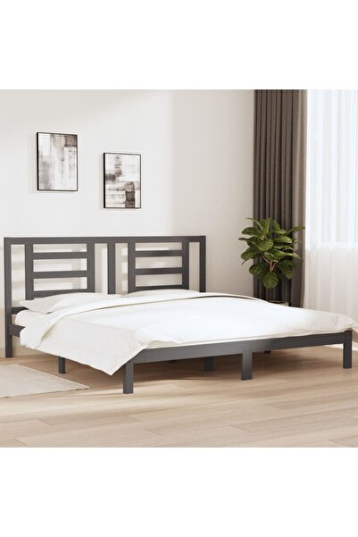 Concept Σκελετός κρεβατιού, γκρι, 200x200 εκ., μασίφ ξύλο πεύκου
