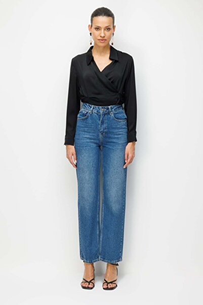 Ekol Taş İşlemeli Bol Paça Kot Pantolon