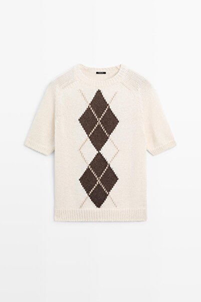 Massimo Dutti Kısa kollu baklava desenli triko kazak