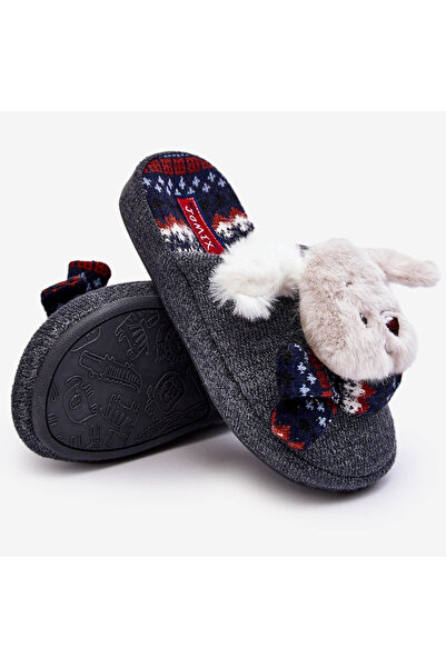 BOTO Papuci pentru copii cu talpă groasă și ursuleț gri Dasca 33