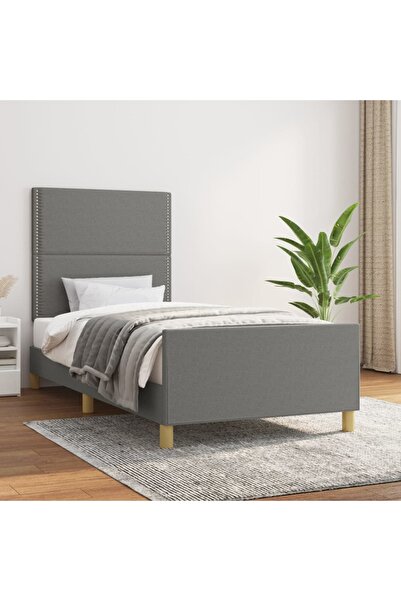 Concept Cadru de pat cu tăblie, gri închis, 100x200 cm, textil