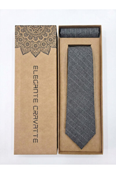 Elegante Cravatte مجموعة منديل ربط رمادي اللون مكونة من مخطط قطع مع علبة خاصة