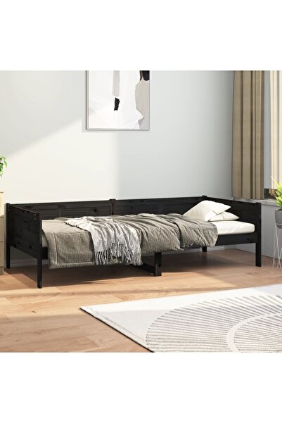 Concept Κρεβάτι ημέρας, μαύρο, 90x190 εκ., μασίφ ξύλο πεύκου
