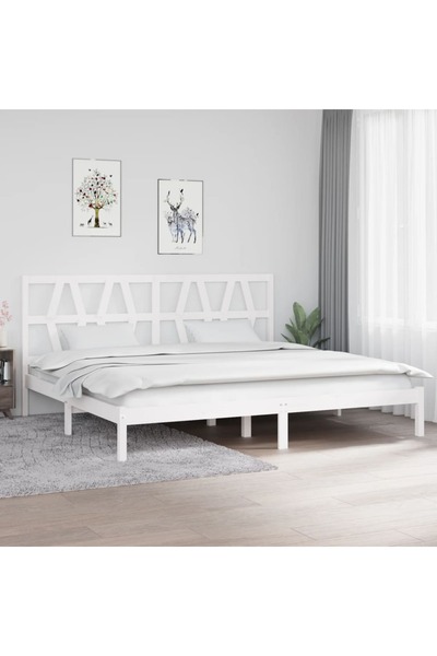 Concept Σκελετός κρεβατιού, λευκό, 200x200 εκ., μασίφ ξύλο πεύκου