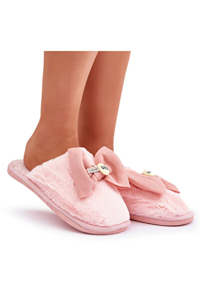 BOTO Papuci de damă cu blană și fundă roz Olfedi 36/37
